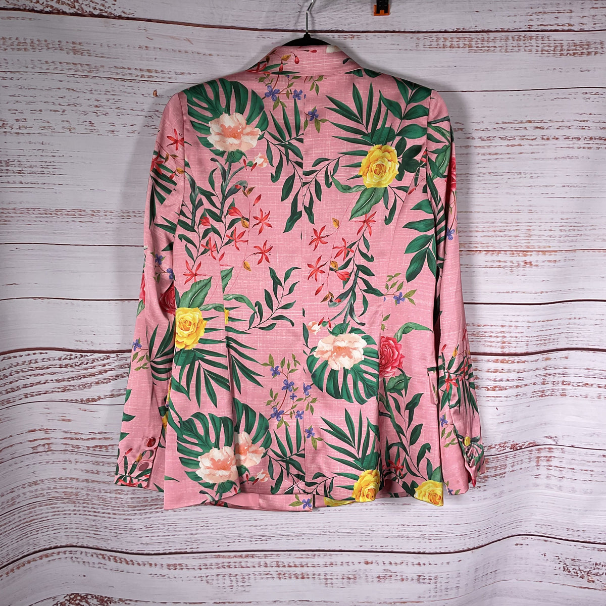 Rachel Zoe Pink Floral Botanical Print Satin Blazer Jacket - Size See Photos