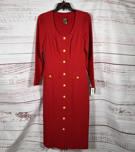 NWT Women's Taylor Classic Red Button Down Dress Size 4 Retail $200