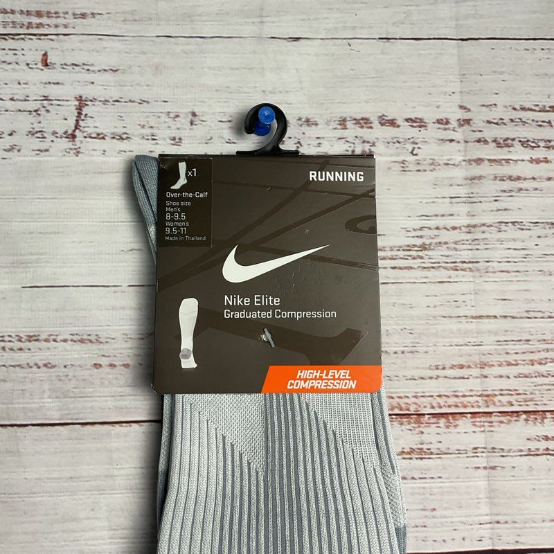 Nike Elite Graduated Compression Grey Over Calf Running Socks - Size 8-9.5