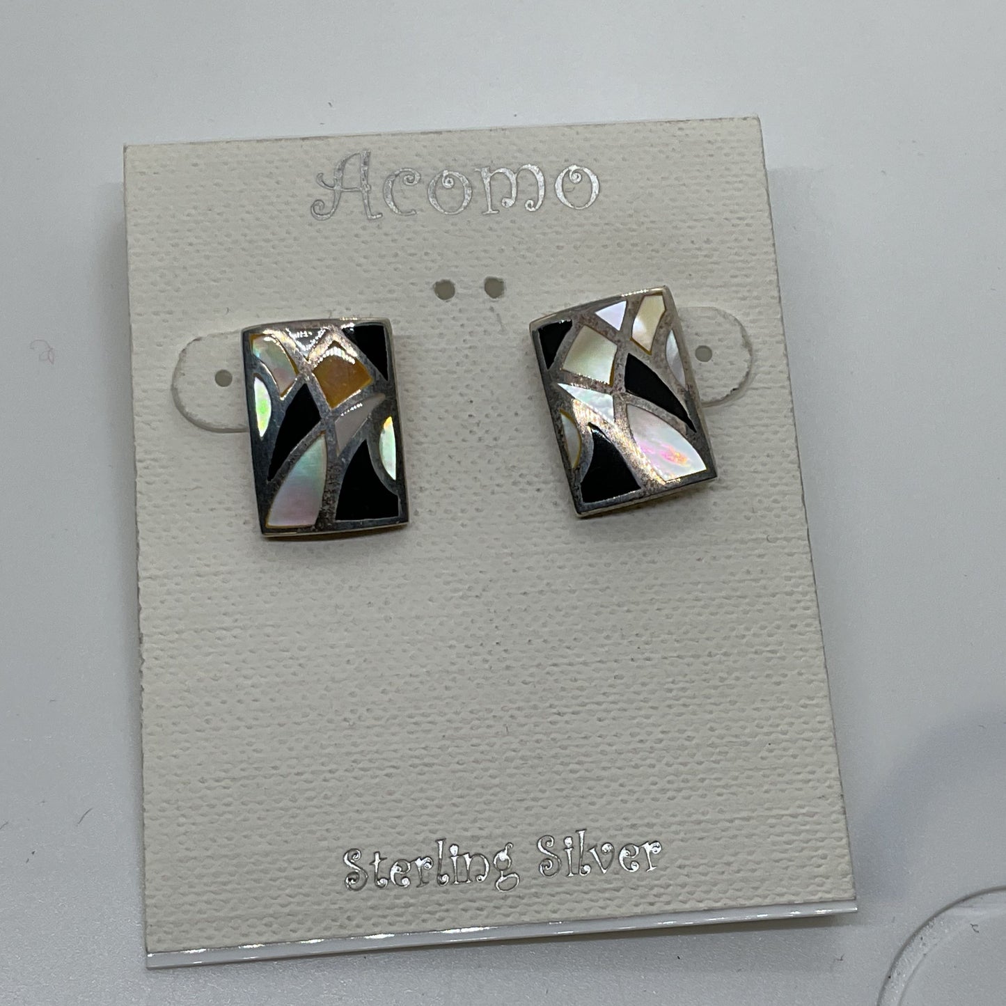 ACOMO Sterling Silver Onyx Abalone Inlay Earrings- 5.97g