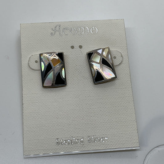 ACOMO Sterling Silver Onyx Abalone Inlay Earrings- 5.97g
