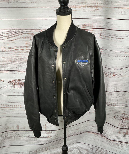 Men's Roots Black Leather Custom Arista Records 75-95 Anniversary Jacket Size L