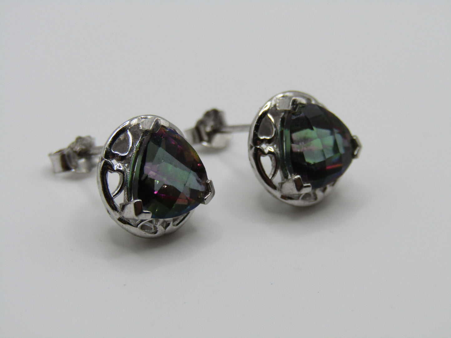 Sterling Silver Iridescent CZ Stud Earrings
