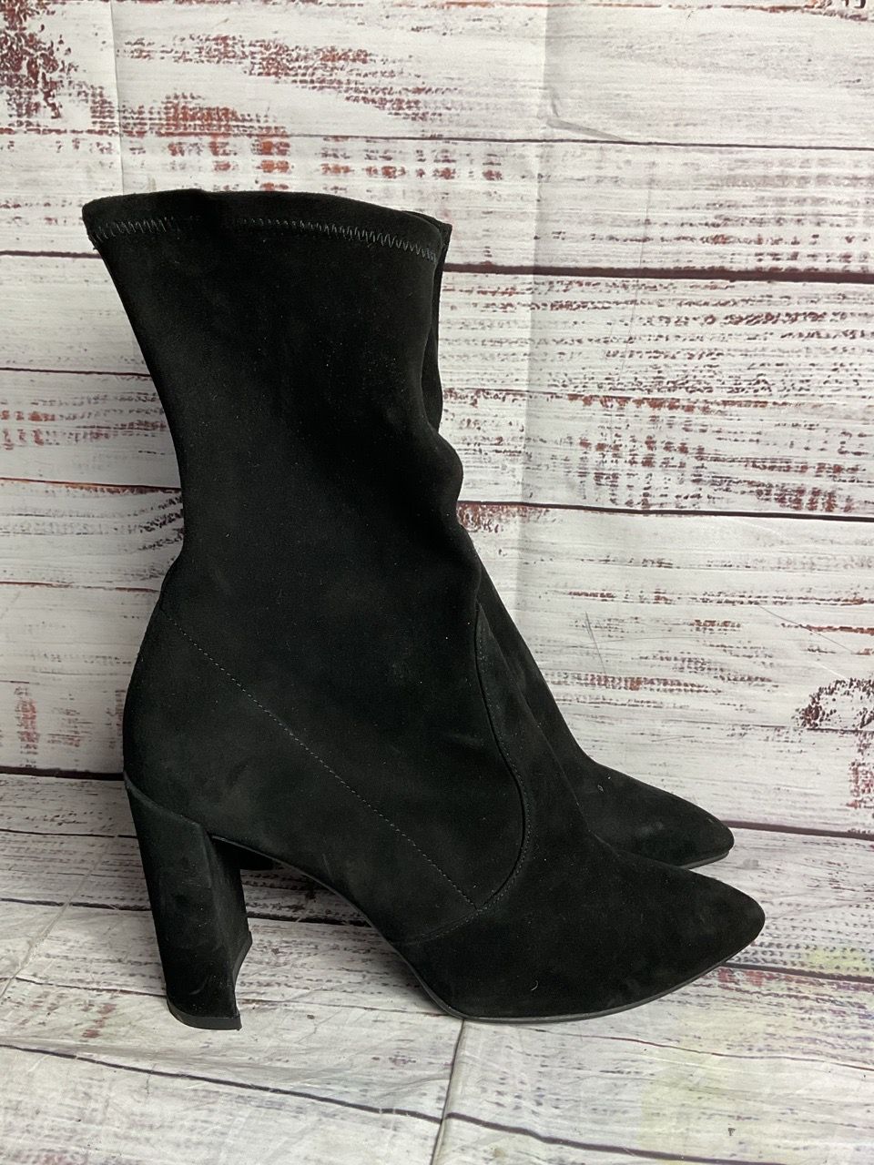 Stuart Weitzman Clinger Suede Stretch Heel Boots Black 7.5