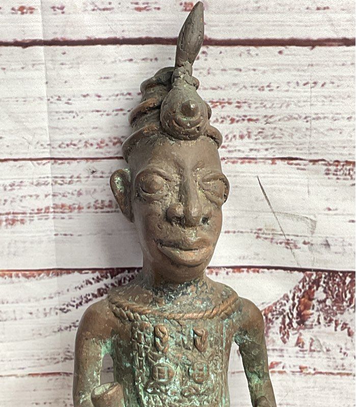 Vintage African Benin Nigerian Style 11" Sculptural Figurine Bronzed