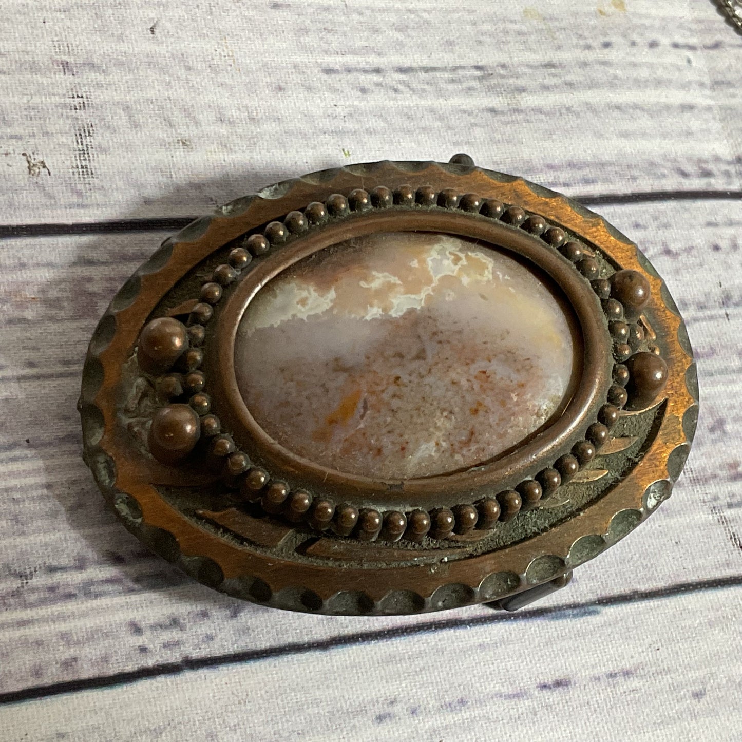 VTG./ANTIQUE Copper & Oval Agate Belt Buckle- 2.75" X 2"