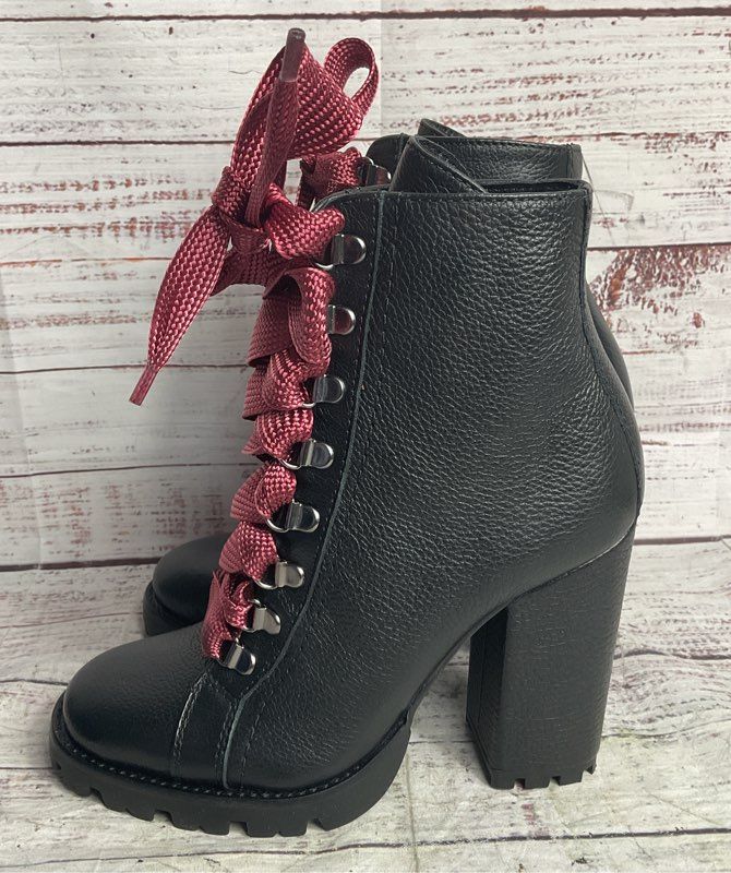 Schutz Leather Zara Lace-Up Boots Black 5