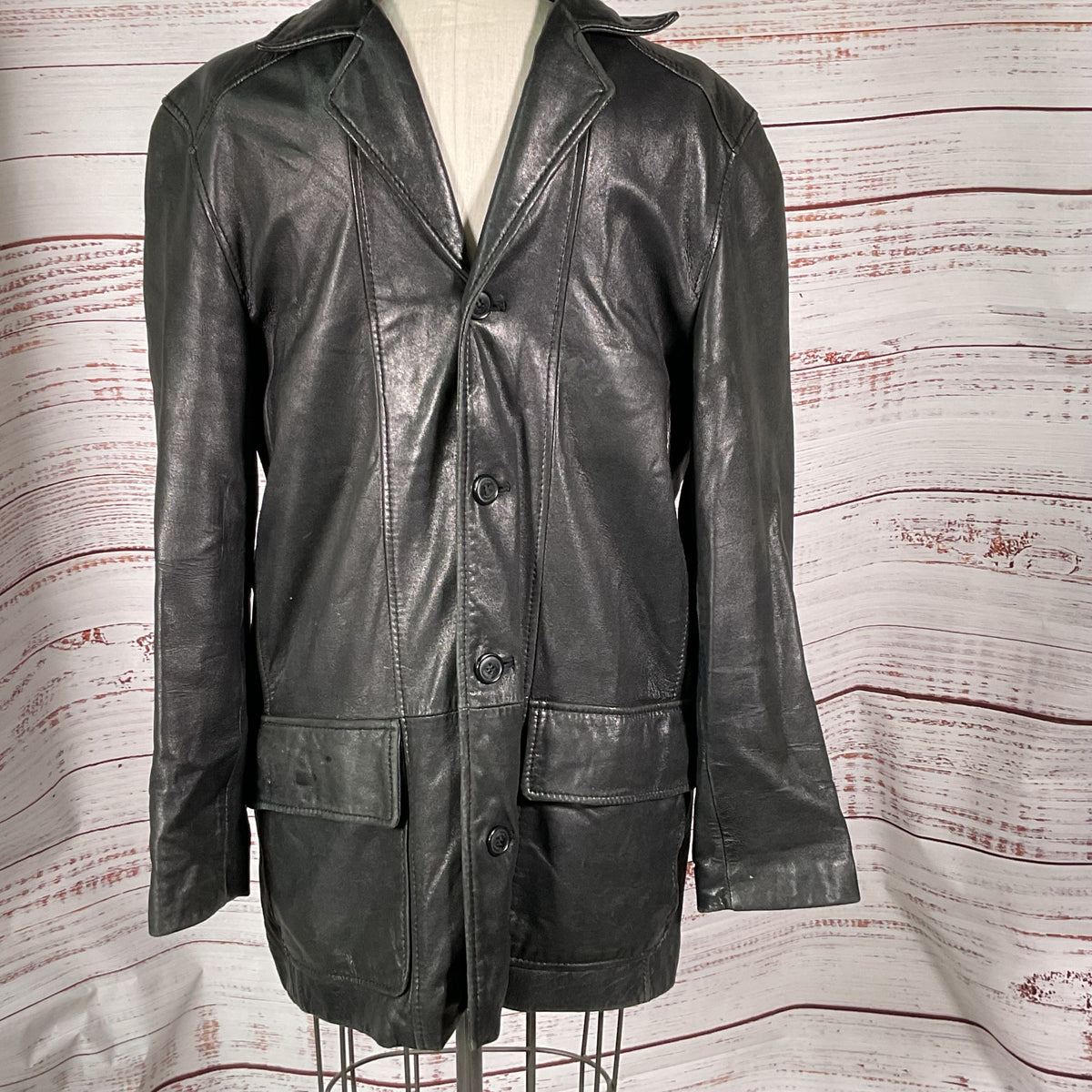 VTG. ROQUE Men's Black Distressed Leather Jacket- SZ S