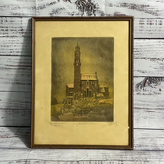 VTG Early 1900s "Engelbrektskyrkan" Swedish Church Etching Framed by Erik Ekroth