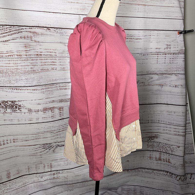 NWT MAEVE Anthropologie Women's Pink Puffy Sleeves Shirt Sweater- SZ M Petite