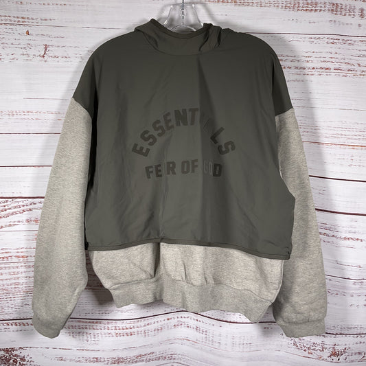 Fear of God FOG Essentials Heather Grey Green Bonded Hoodie Jacket - Size S New