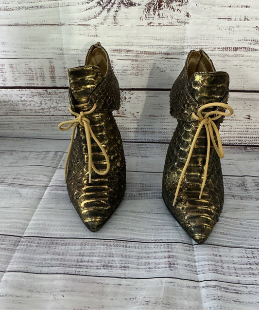 Women's Walter Steiger Snakeskin Gold Ankle Bootie Made in Italy Size 39 US 8.5