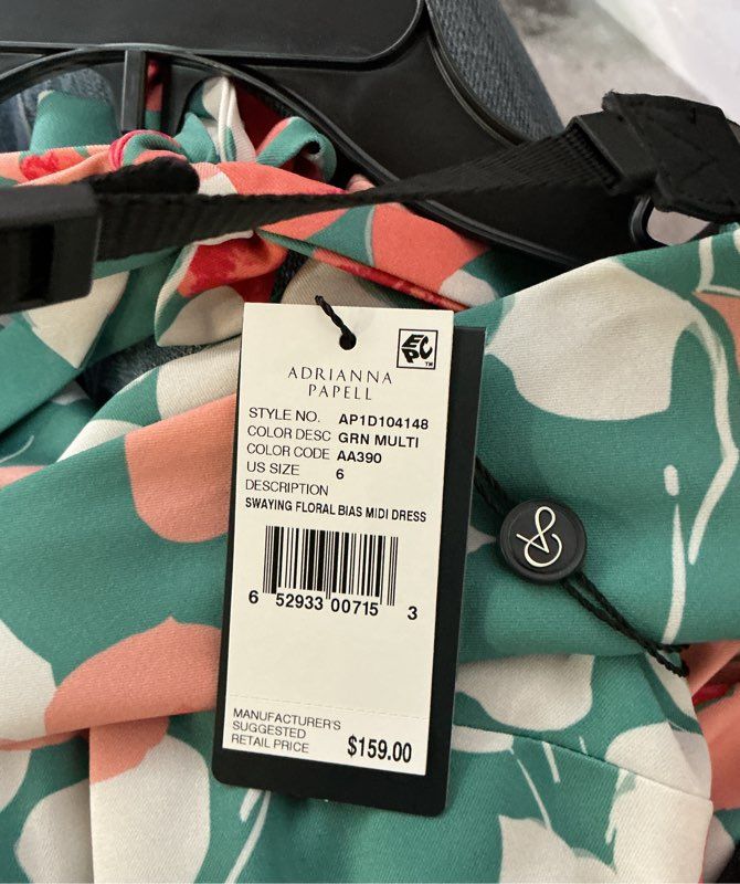 NWT Adrianna Papell Swaying Floral Bias Midi Green Print Dress Sz 6 Retail $159