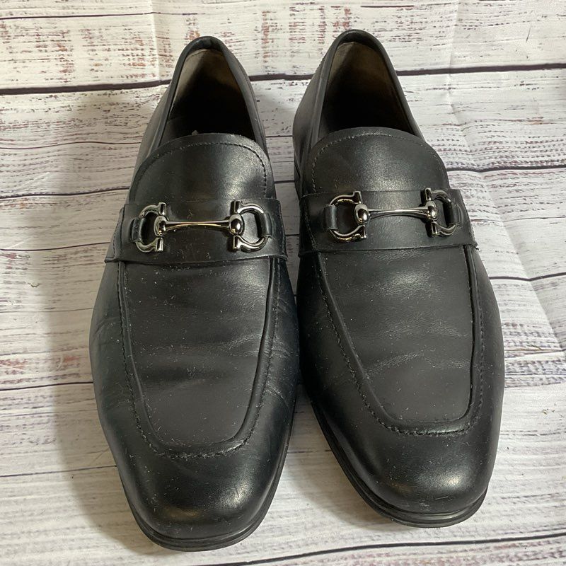 SALVATORE FERRAGAMO Men's Black Leather Loafer Dress Shoes- SZ 8
