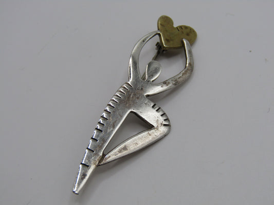 Vintage 1980's Richard Wolf Far Fetched Sterling Silver Dancer With Heart Brooch