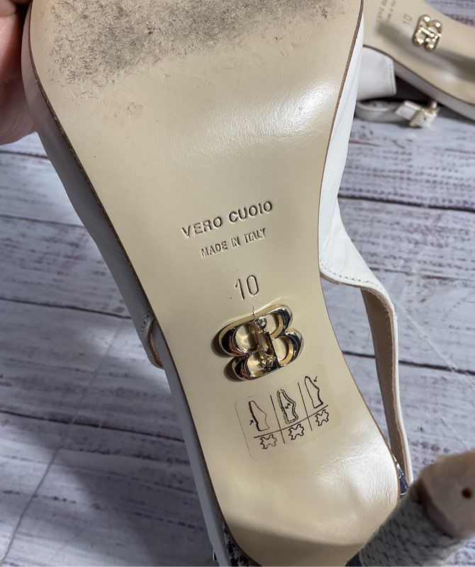 Beautiisoles Women's Slingback White Leather Pumps Size 10 Made in Italy