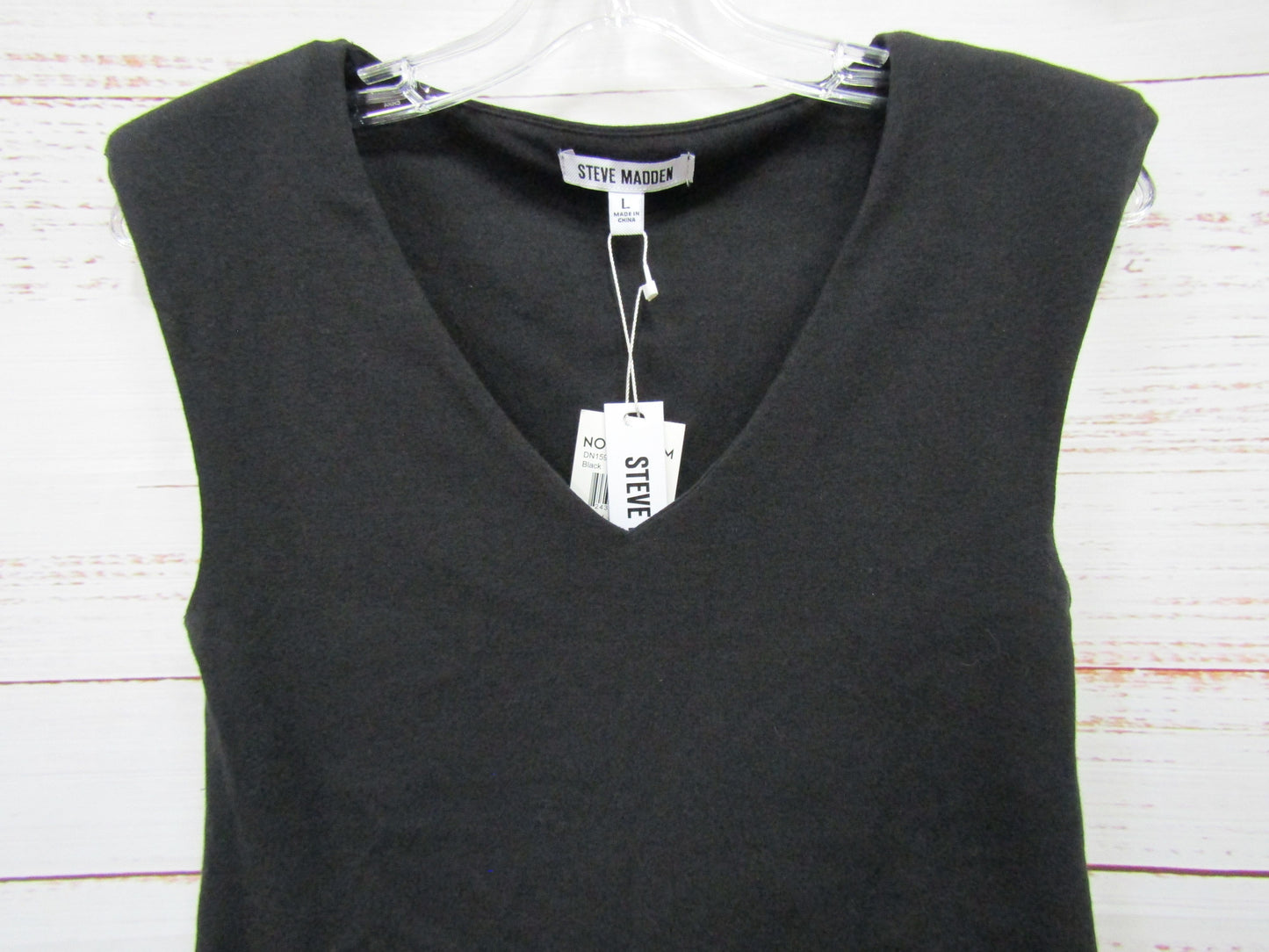 Steve Madden Women's Black V-Neck Bodysuit With Shoulder Pads Size L