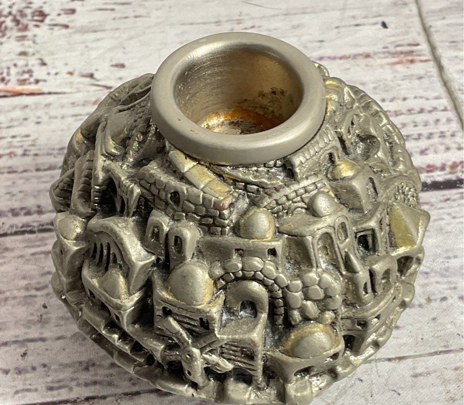 Vintage Set of 2 Jerusalem Holy Land Candle Holders Silver Plated