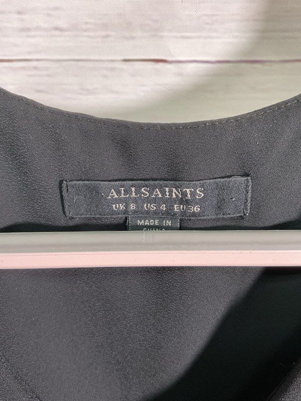 All Saints Women’s Dress Black with Sheer Pleated Bottom Short Dress Size 4