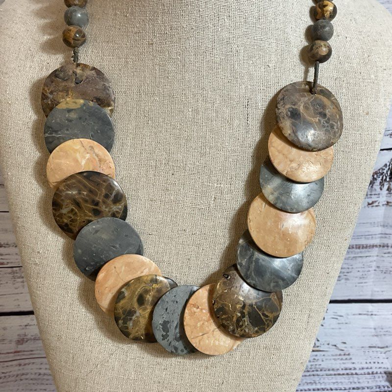 Sterling Silver Clasp Disc & Round Beaded Necklace- 25"