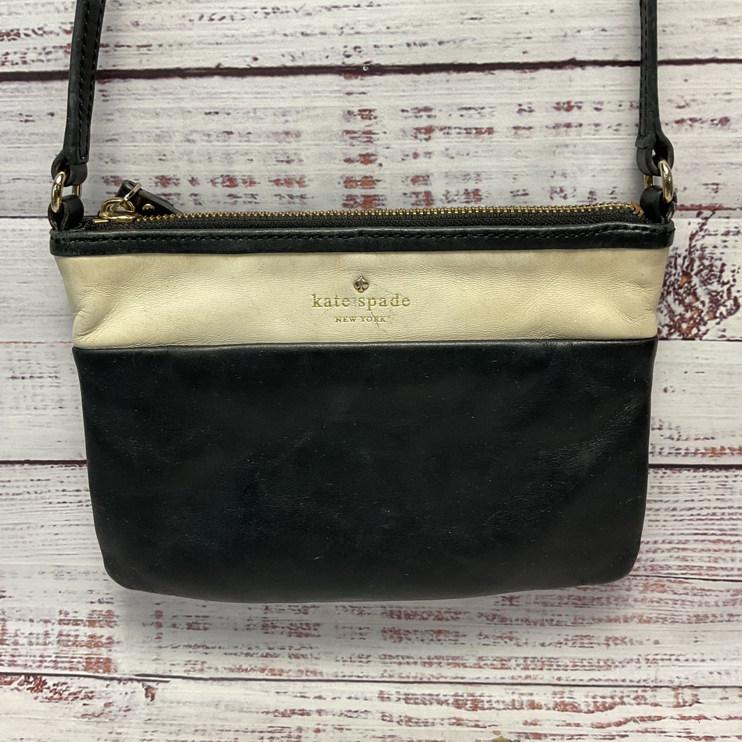 Kate Spade Black White Leather Color Block Crossbody 8.5" x 6" As-Is