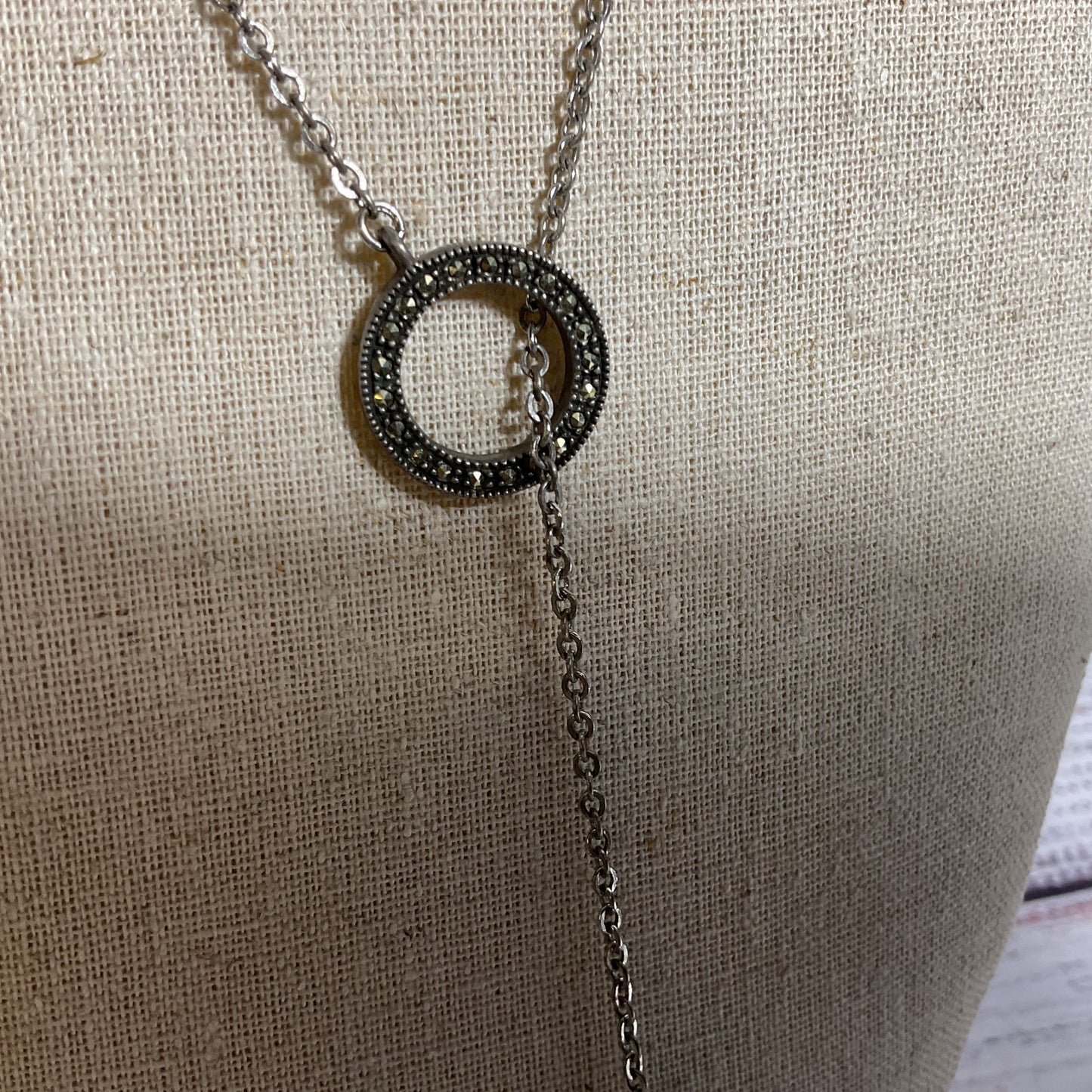 Sterling Silver & Faux Pearl Marcasite 24" Y Necklace- 11.42