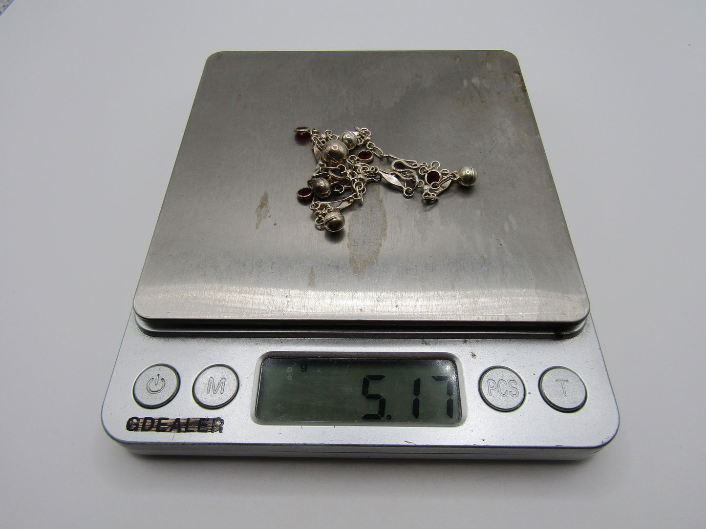 9.5" Sterling Silver Beaded Garnet Accent Anklet