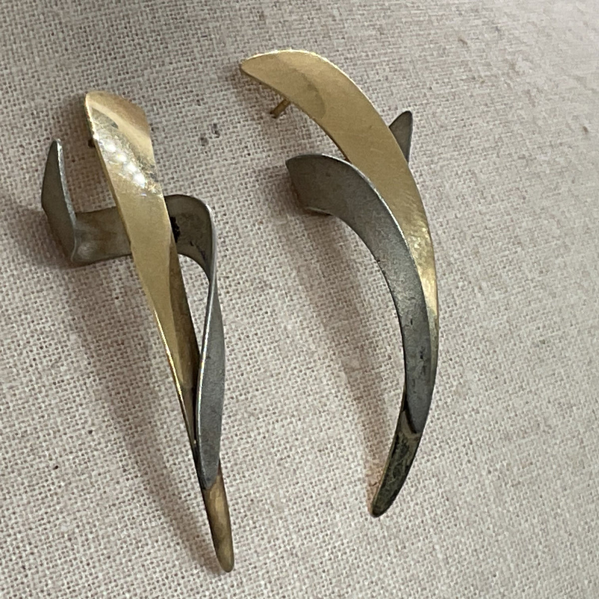 VTG Signed OSATAKE?? Modernist Architectural 14K Gold & Sterling Earrings- 4.85g