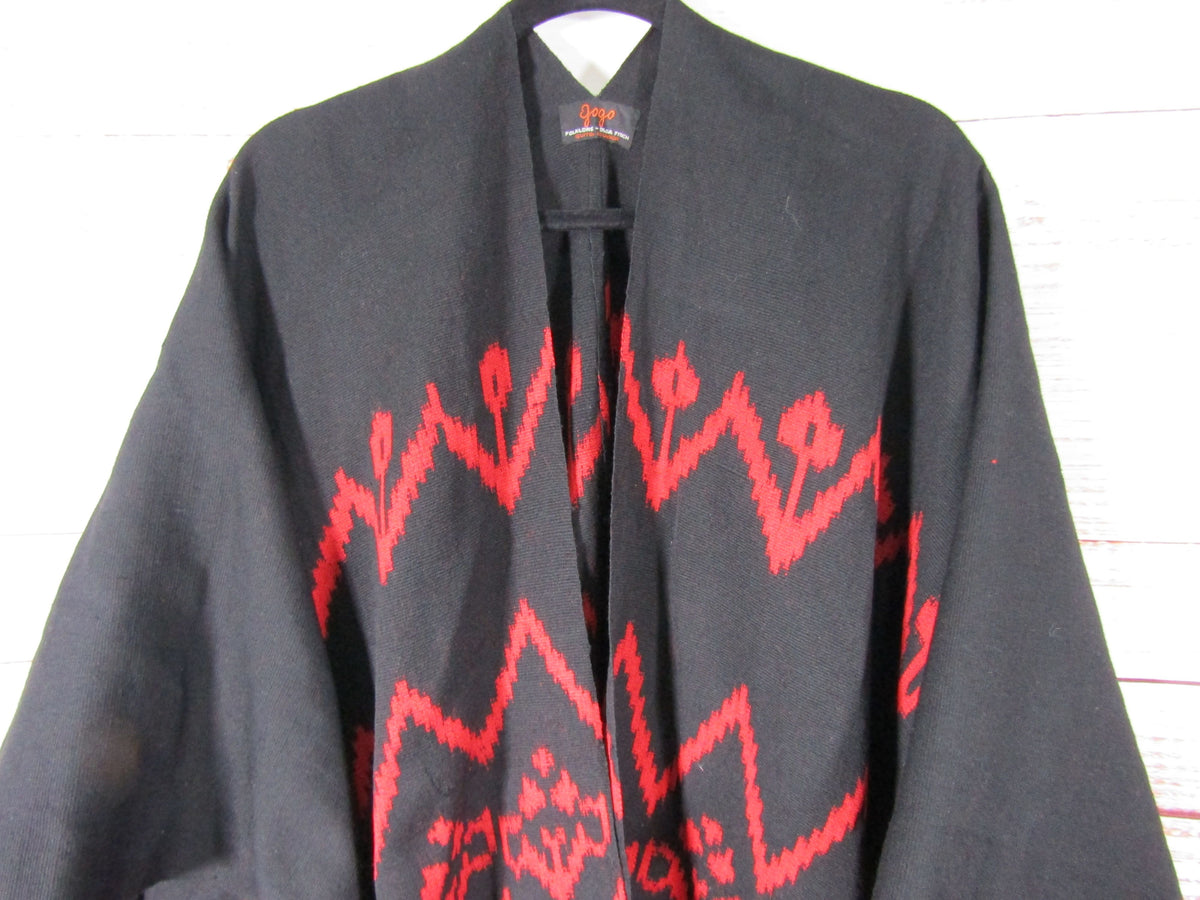 GoGo Folklore by Olga Fisch Women's Black & Red Handwoven Wool Shawl