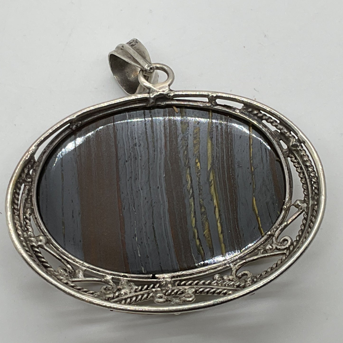 Sterling Silver 45mm Iron Tiger's Eye 2.5" Pendant- 47.74g