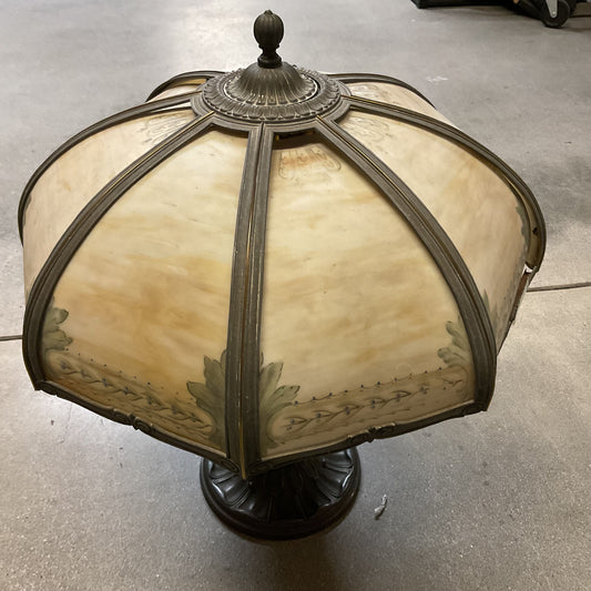 ANTIQUE 8 Panel Hand Painted Slag Lamp- WORKS!!!!