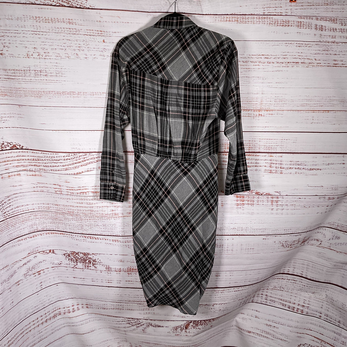 Veronica Beard Black Grey Plaid Ruched Wrap Button Up Dress - Size 4