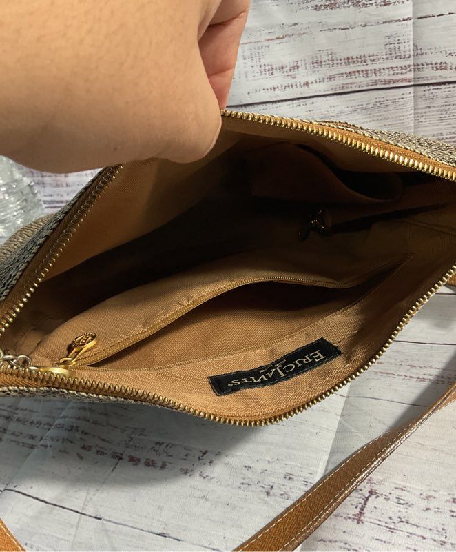 Eric Javits Women's Straw Woven Squishee Leather Strap Crossbody Bag