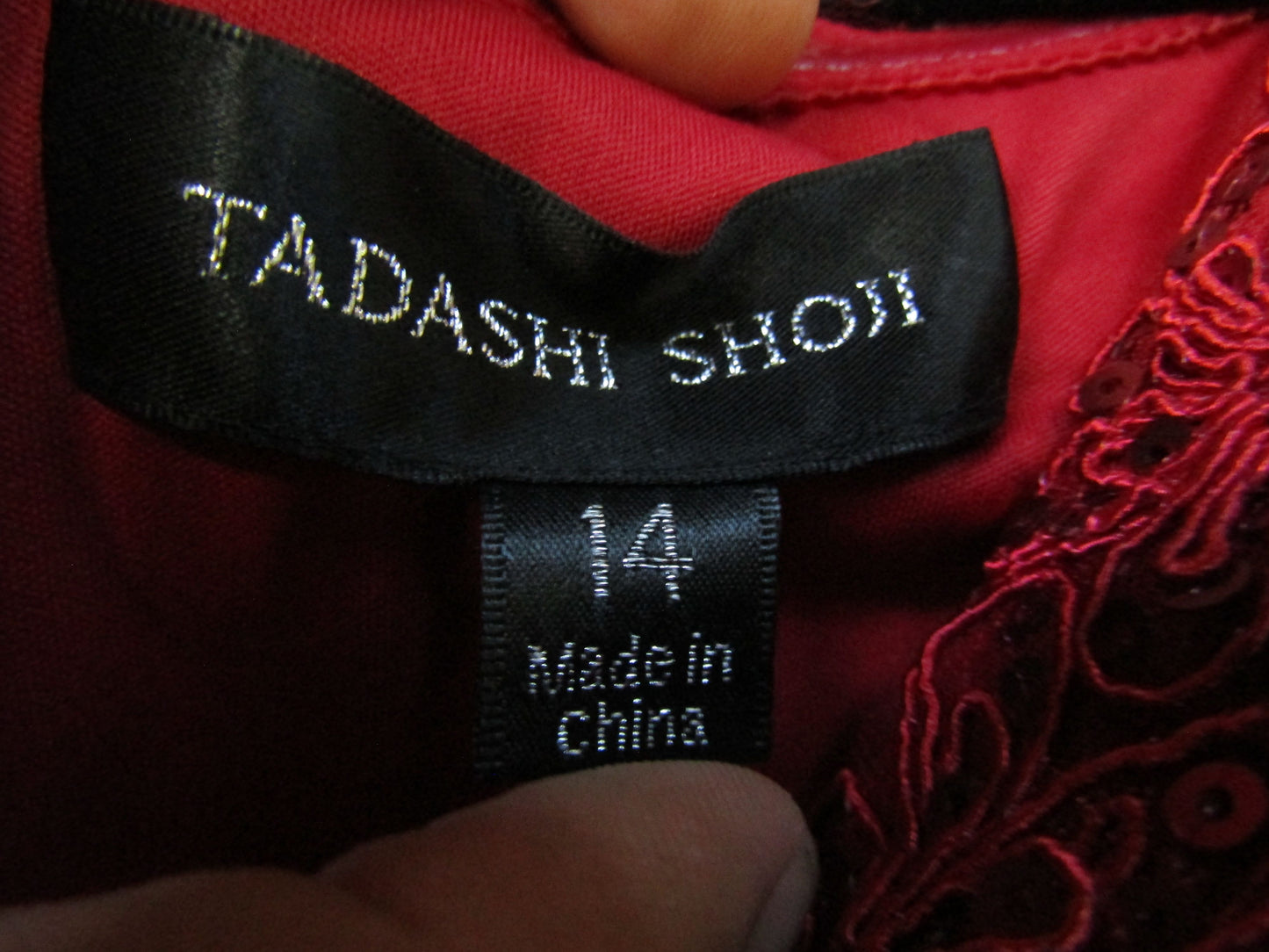 Tadashi Shoji Alya Women's Red Sequin Embroidered Dress Size 14