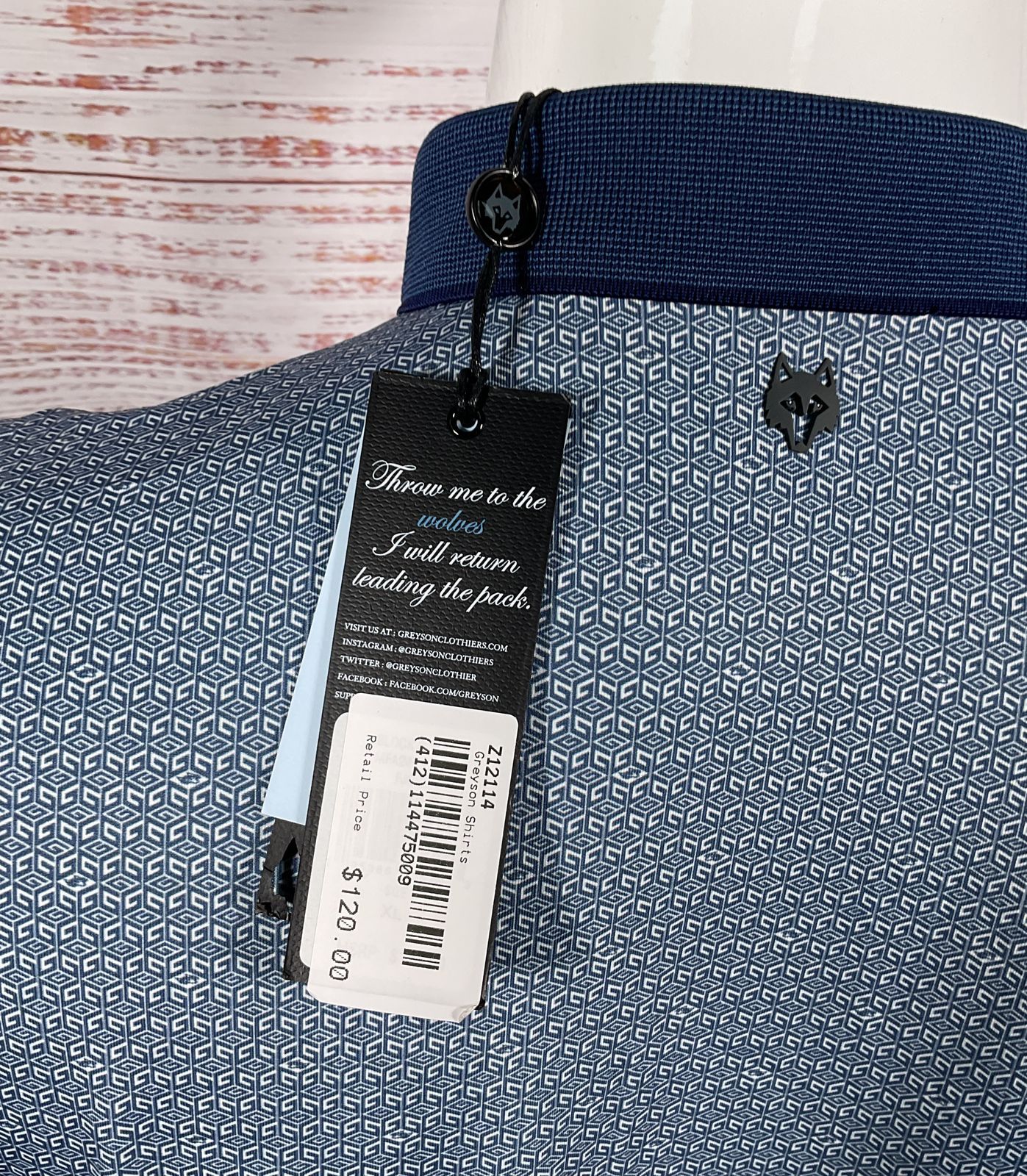 Greyson Geometric Patterned Short Sleeve Polo Shirt Blue XL