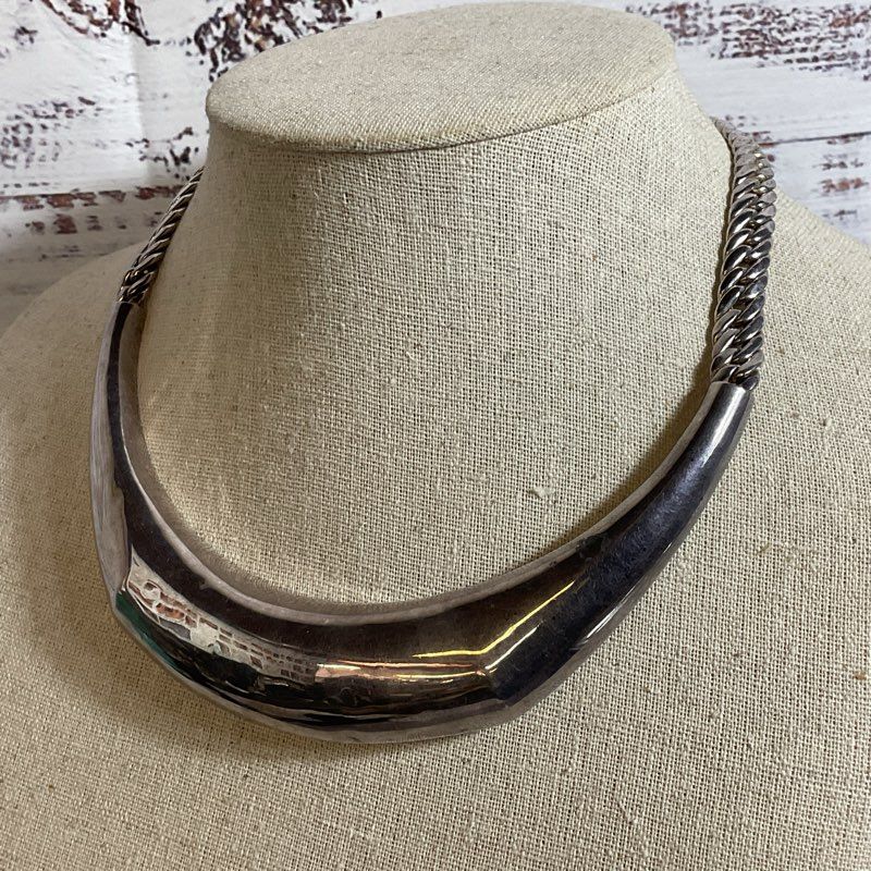 VTG. Silver Tone Collar Choker Chain Necklace- 17"