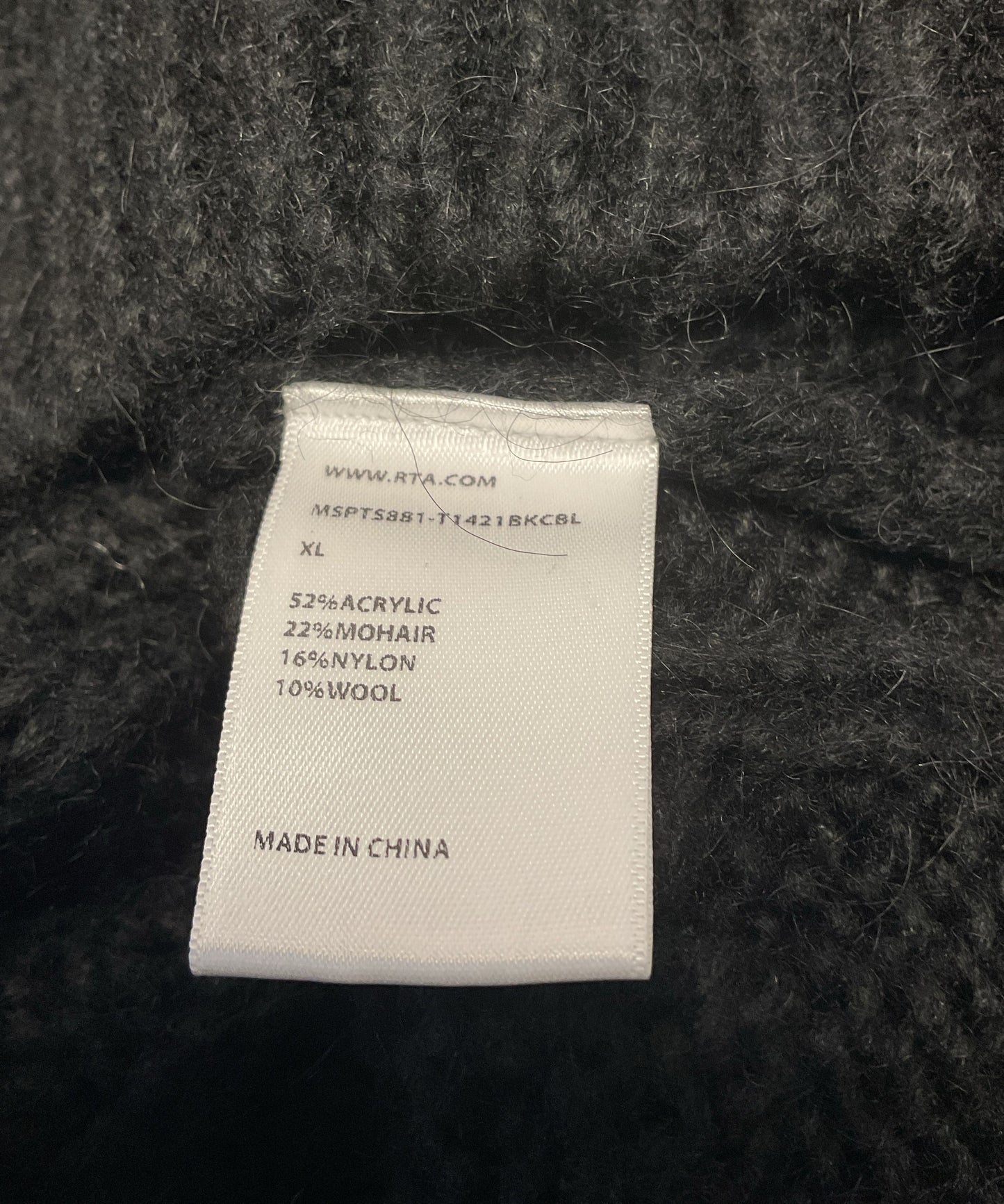 RTA Ethans Sweater Black Cable Knit Back Logo Embroidered Sweater - Size XL