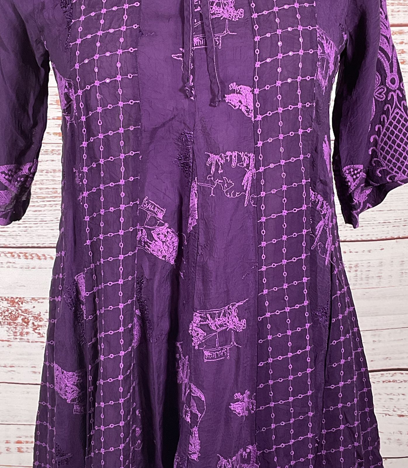 Johnny Was Runswick Lora Embroidered Tunic Dress Purple XS