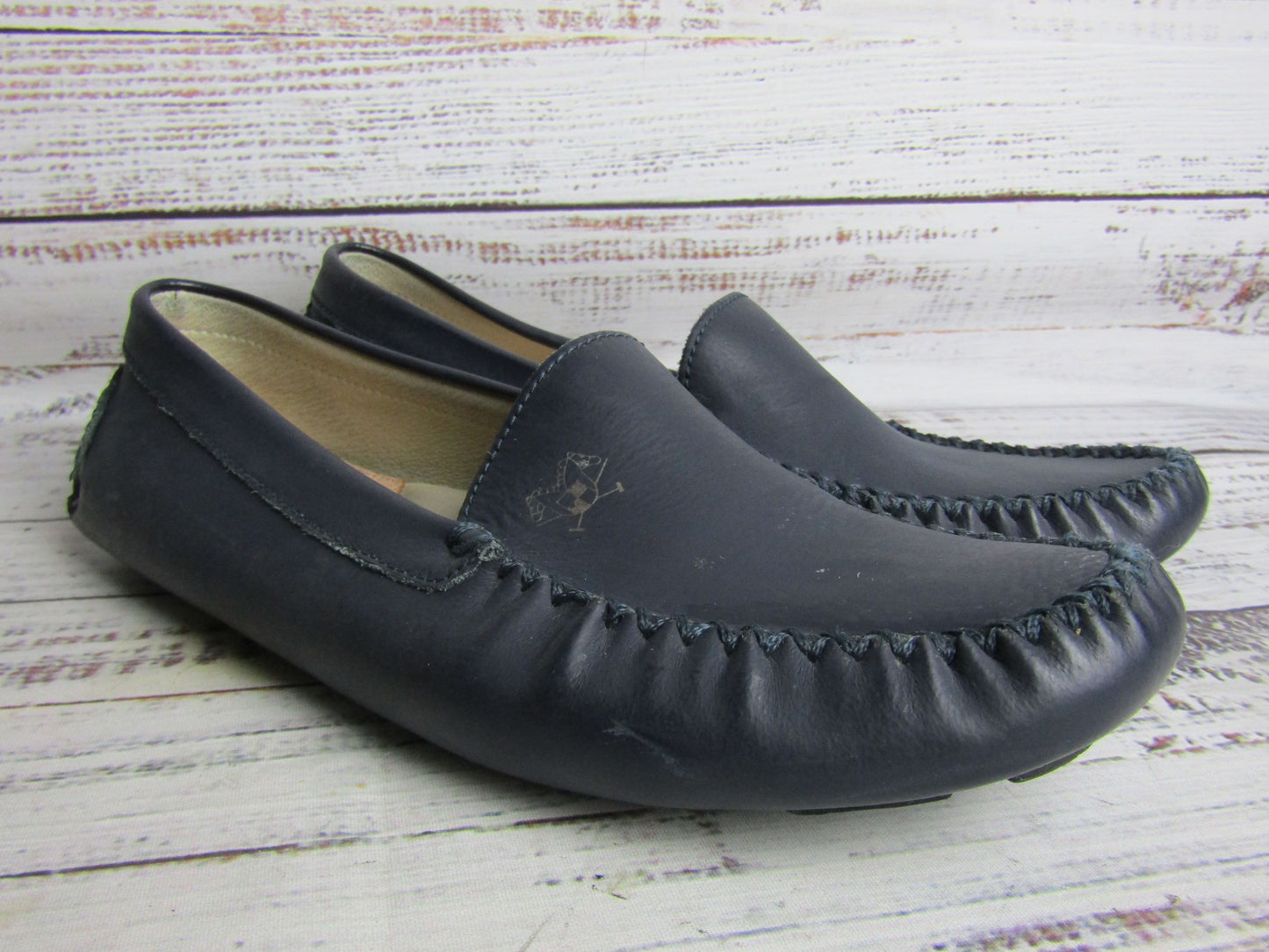 London Kids Girls Navy Blue Leather Loafers Size 4.5 Made in Italy