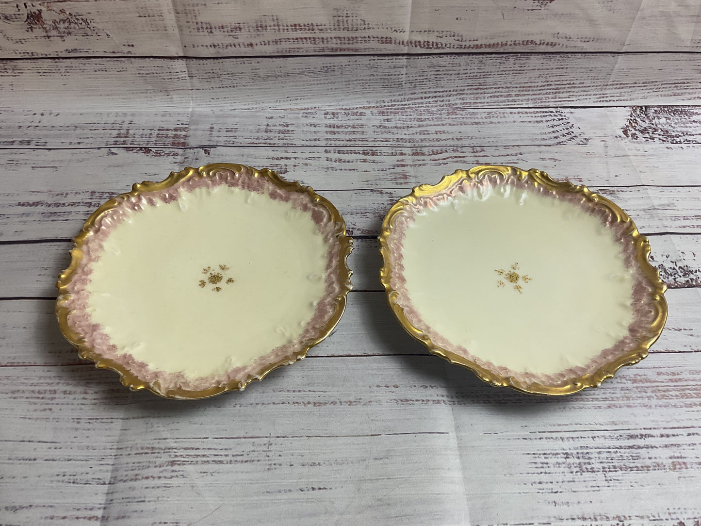 Limoges Made In France Pair Of 8" Dessert Plates Pink Gold Rim
