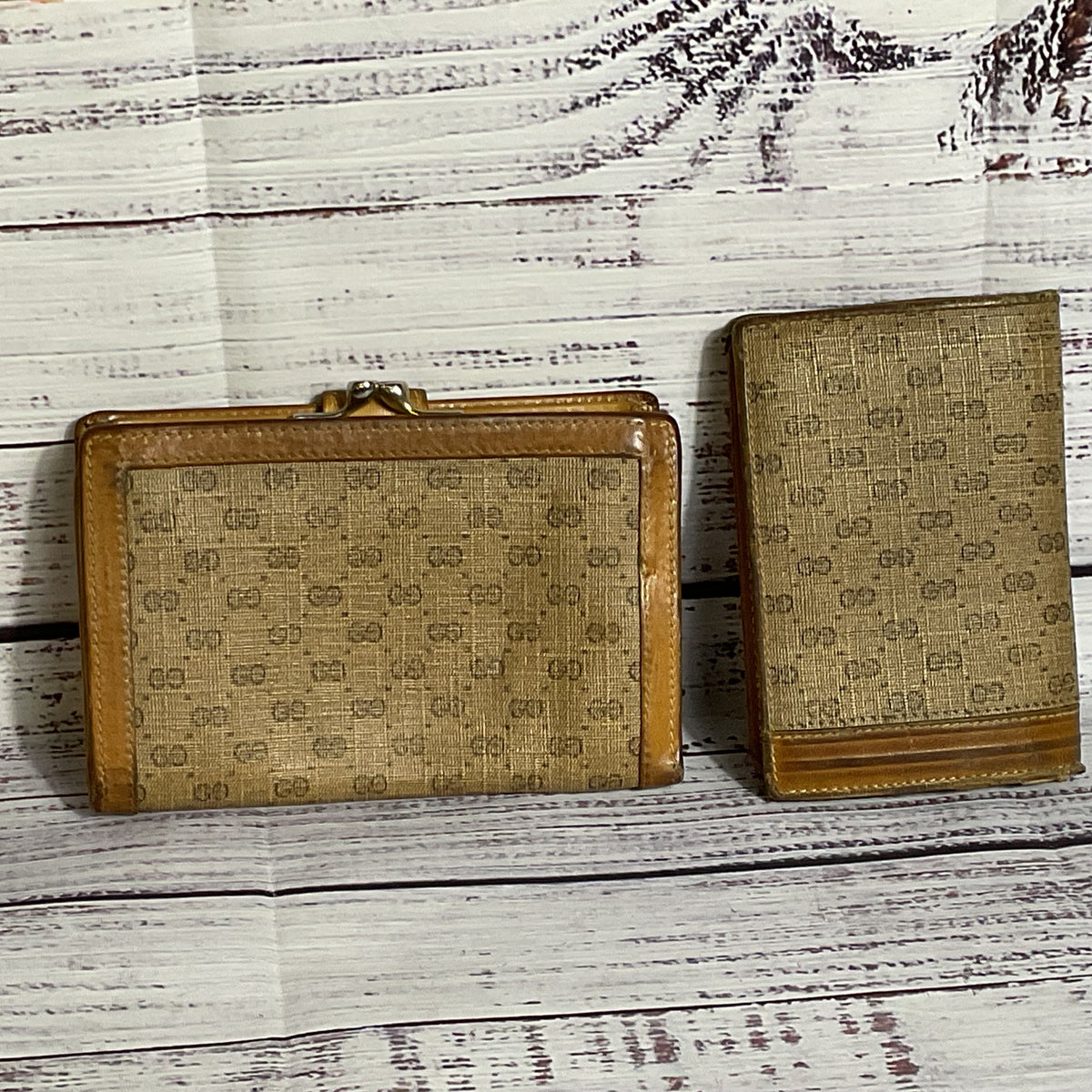 Set of 2 VTG. GUCCI Micro GG Monogram Bifold CC, Coin Wallet & CC Bifold Wallet