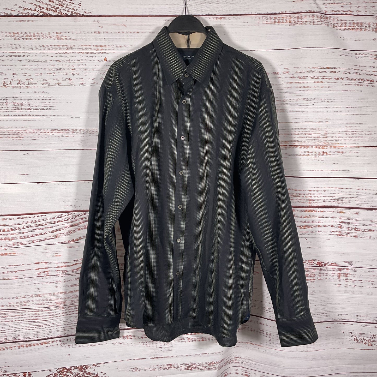 Ted Baker Long Sleeve Button Up Black Striped Dress Shirt - Size 5