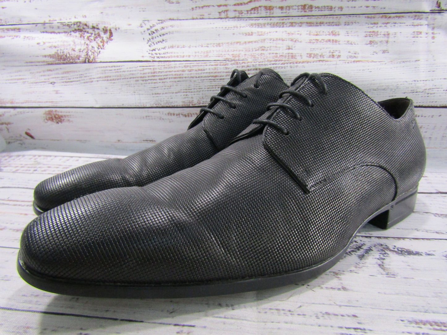 Hugo Boss Vareb Men's Textured Black Leather Oxfords Size 11