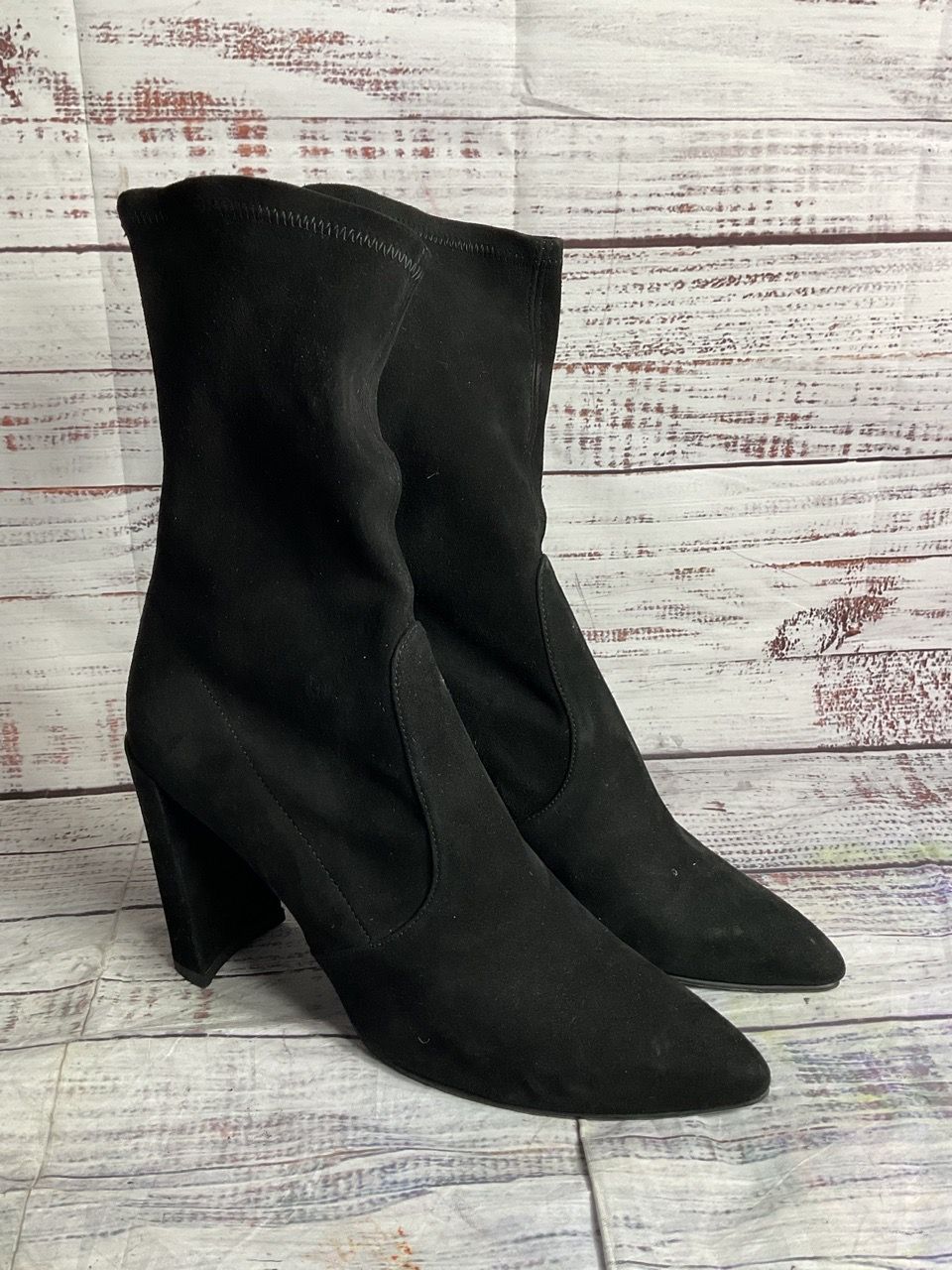 Stuart Weitzman Clinger Suede Stretch Heel Boots Black 7.5