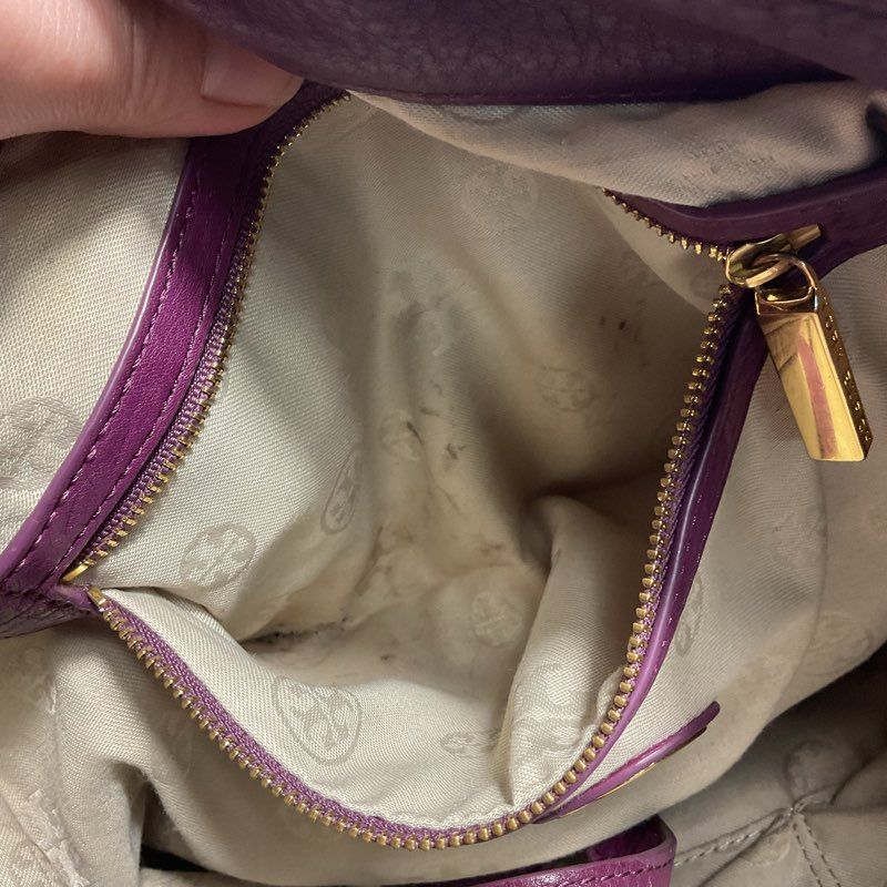 Tory Burch Amanda Hobo Bag Purple Pebbled Leather Tote Purse