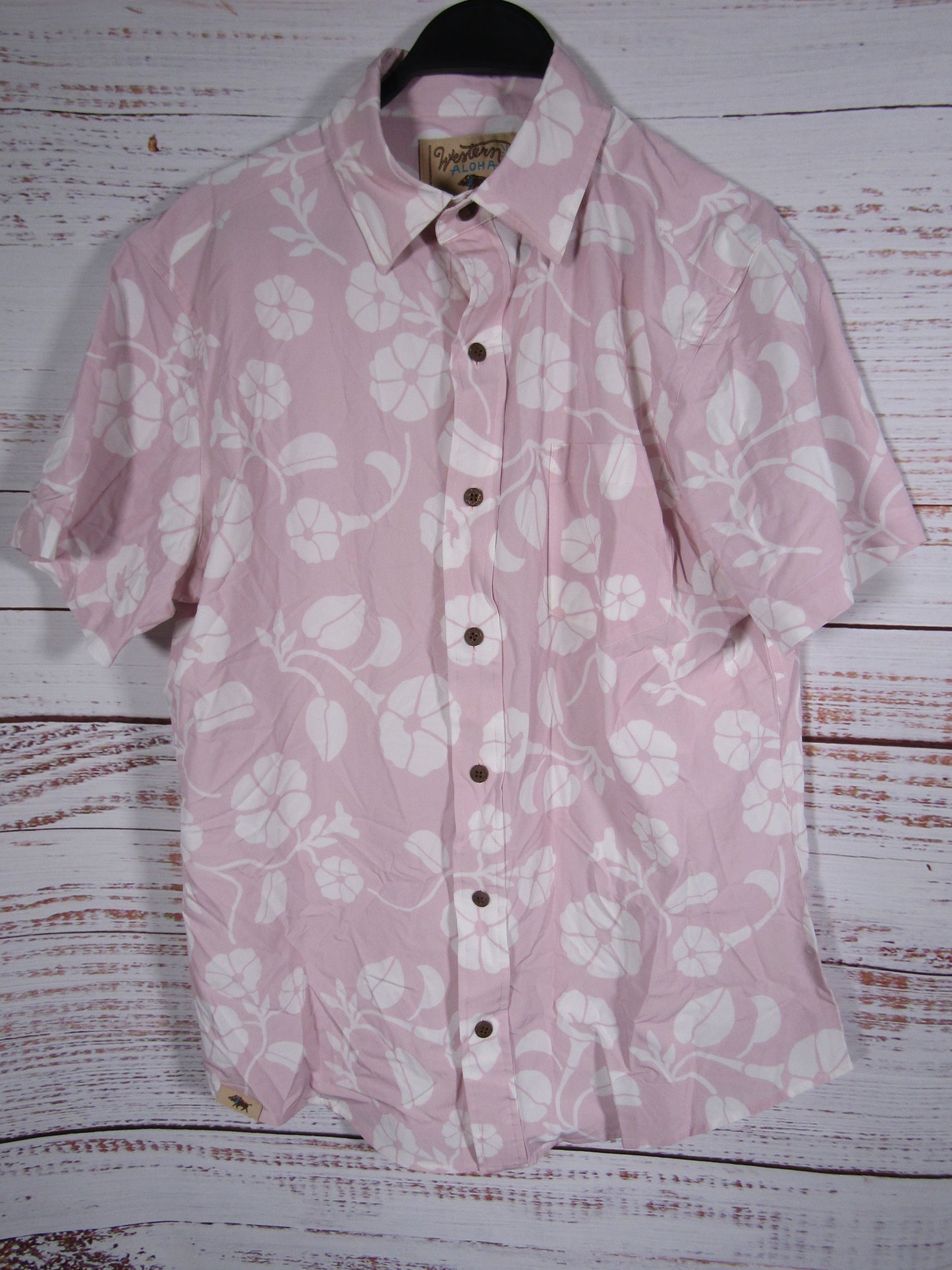 Western Aloha Pohuehue Men's Pink Floral Short Sleeve Shirt Size M