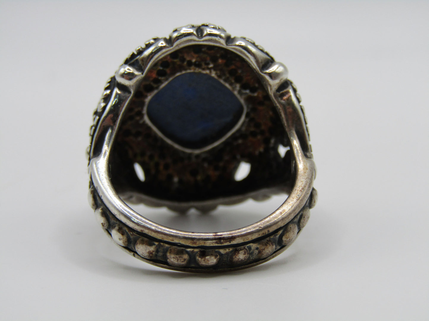 Carolyn Pollack Relios Ornate Sterling Silver Lapis Lazuli Cabochon Ring Sz 9.5