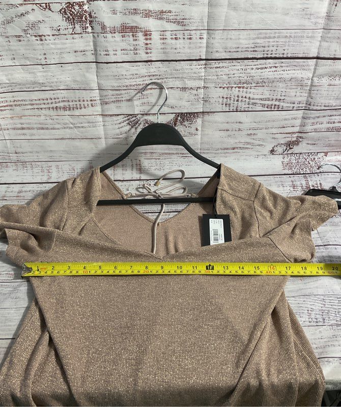 NWT Paige Women's Haider Tee Nude Gold Color Shimmer Short Sleeve Blouse Size M