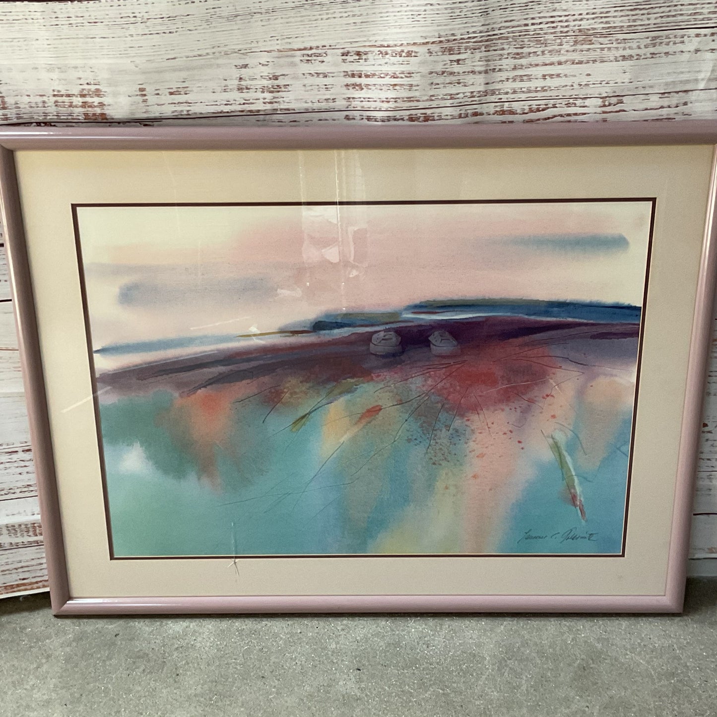 Signed VTG. LAWRENCE C. GOLDSMITH Abstract Watercolor Print- FRAMED 31.5" X 41"