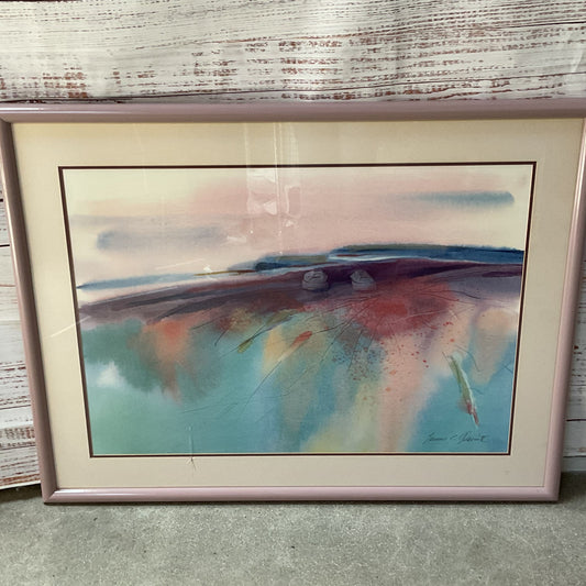 Signed VTG. LAWRENCE C. GOLDSMITH Abstract Watercolor Print- FRAMED 31.5" X 41"